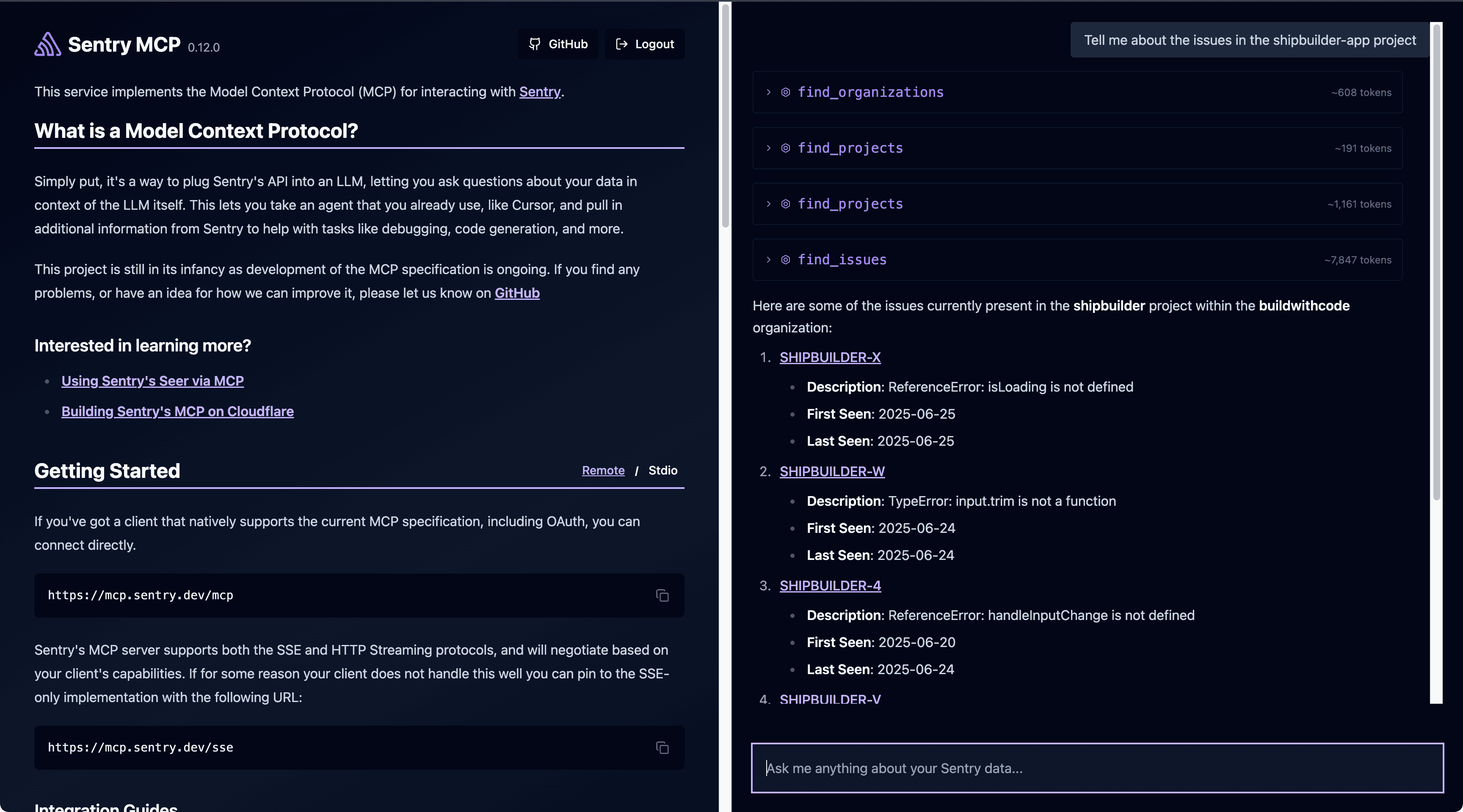 Sentry MCP live demo